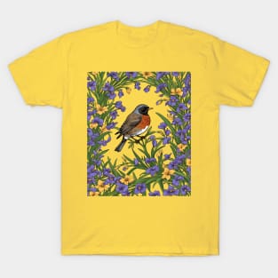 Michigan Migratory Juniper Bird With Iris Flower T-Shirt